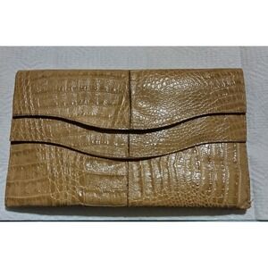 Vintage Made in Italy Tan Crocodile-Embossed Leather Clutch Wallet